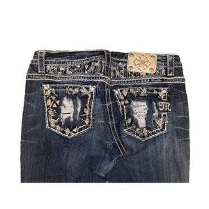 Miss Me Jeans Size 30 Mid Rise Easy Boot Bling Embellished inseam 35